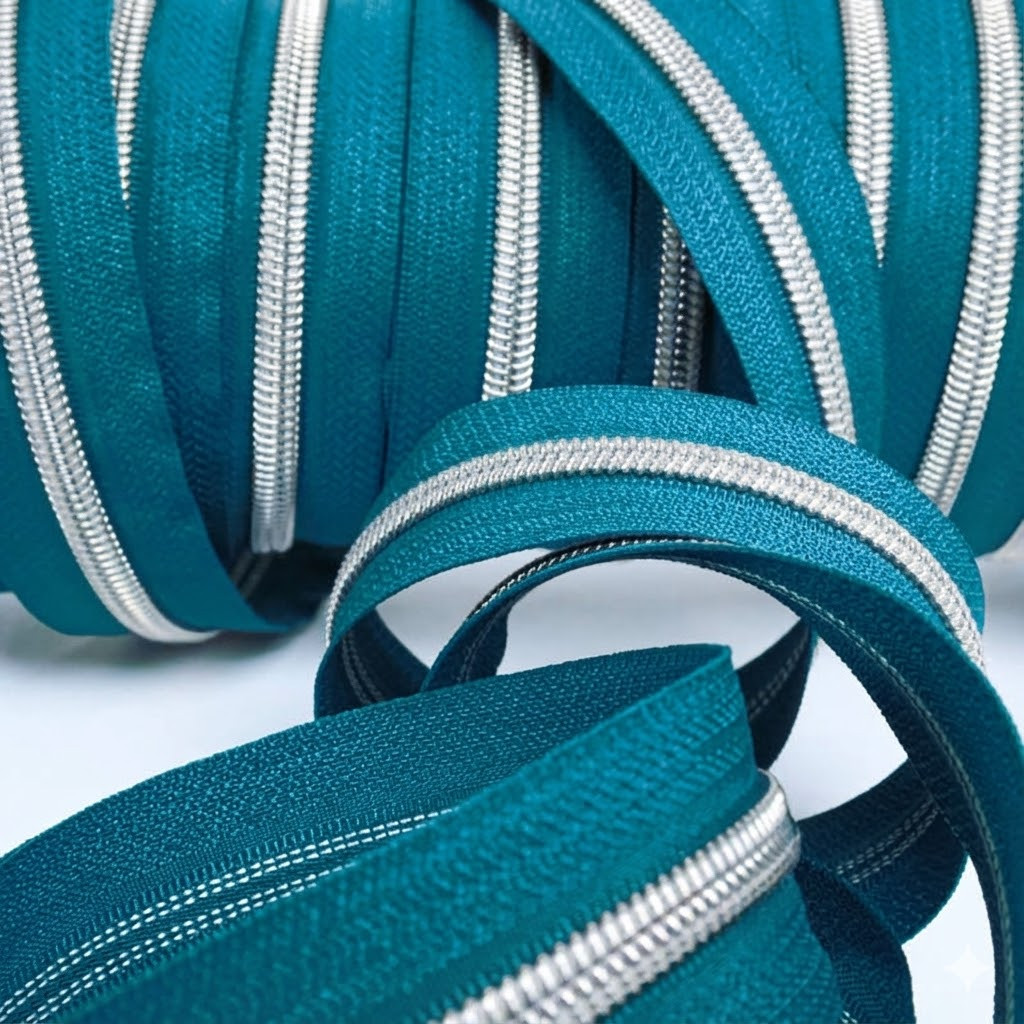 3mm Peacock Blue and Silver Zipper by the Yard - Maison Klem